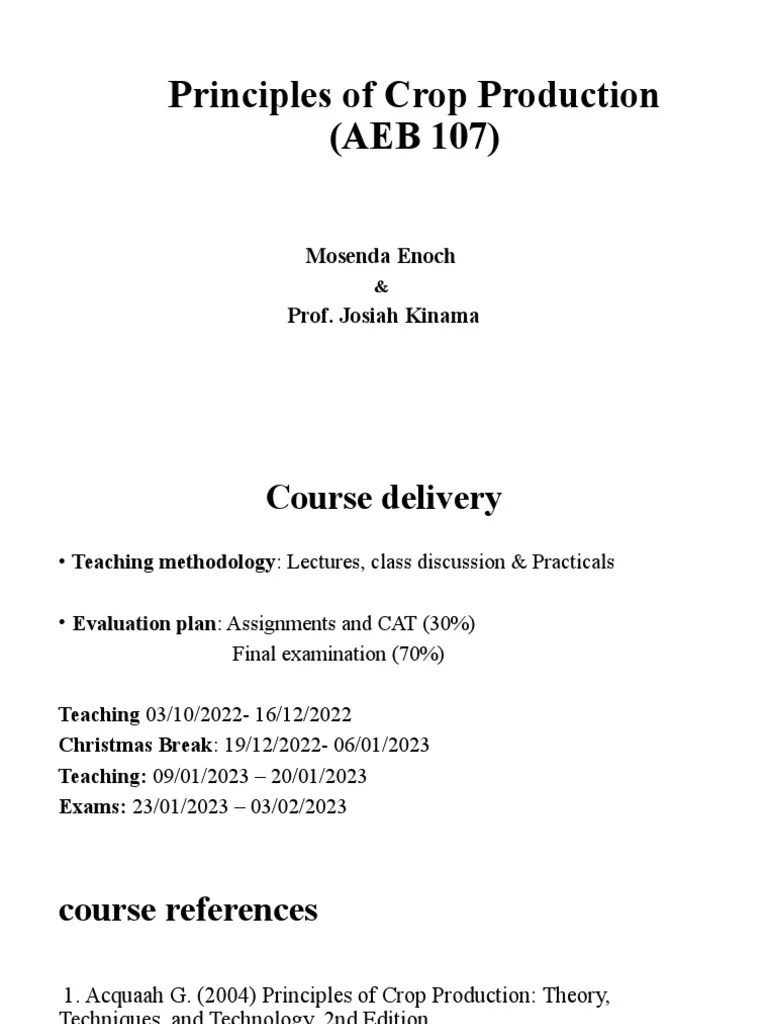 Principles of Crop Production Introduction Lecture PDF Green Revolution Agriculture