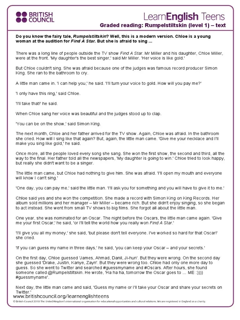 Rumpelstiltskin Level 1 Text PDF