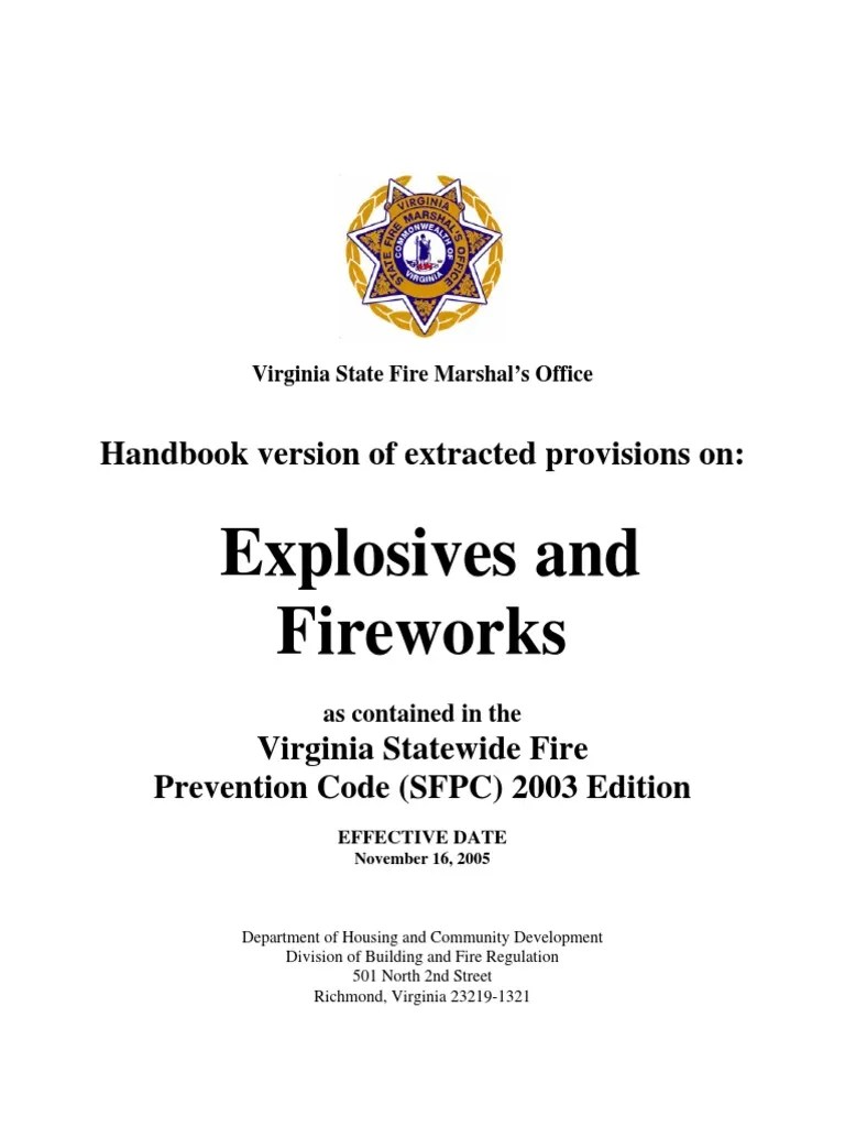 Virginia State Fire Marshal's Office Handbook on Explosives and
