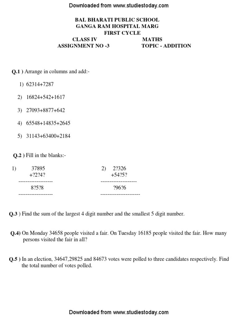 CBSE Class 4 Maths Revision Worksheet PDF