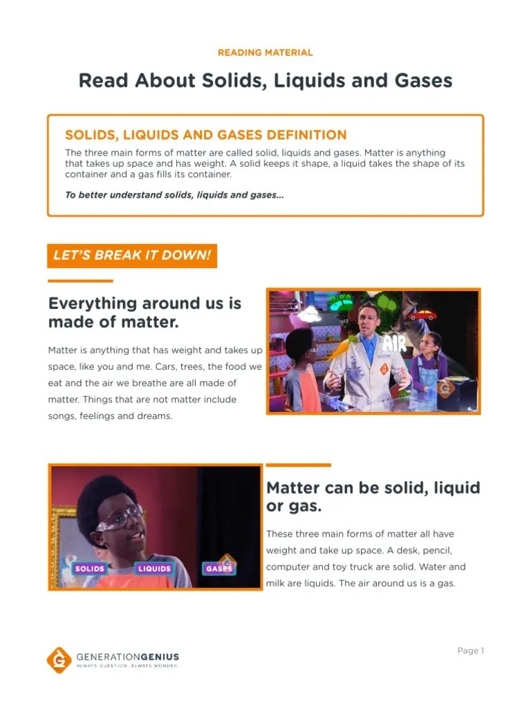 Solids Liquids and Gases Reading Material Grades K 2 PDF Liquids