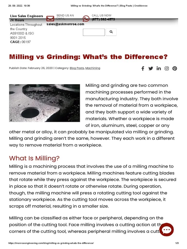 Milling Vs Grinding What's The Difference Blog Posts OneMonroe