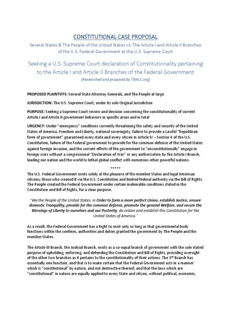 Constitutional Case Proposal PDF Federal Government Of The United
