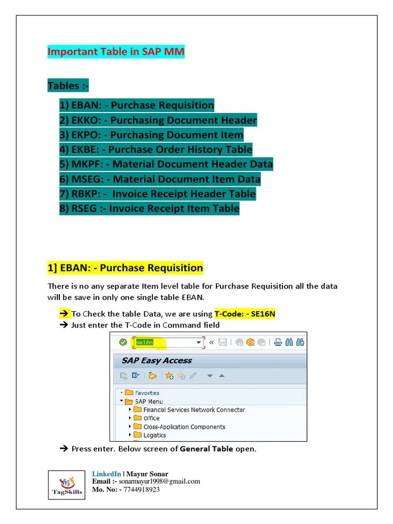 Important Tables in SAP MM PDF Invoice Computing