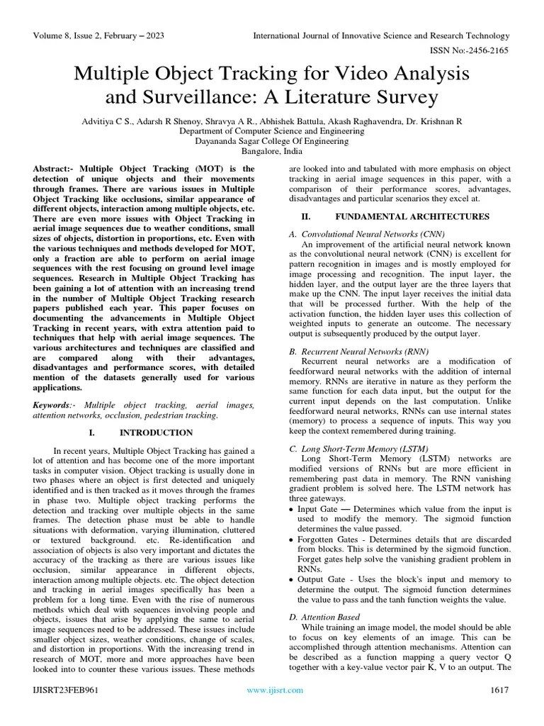 Multiple Object Tracking For Video Analysis and Surveillance A