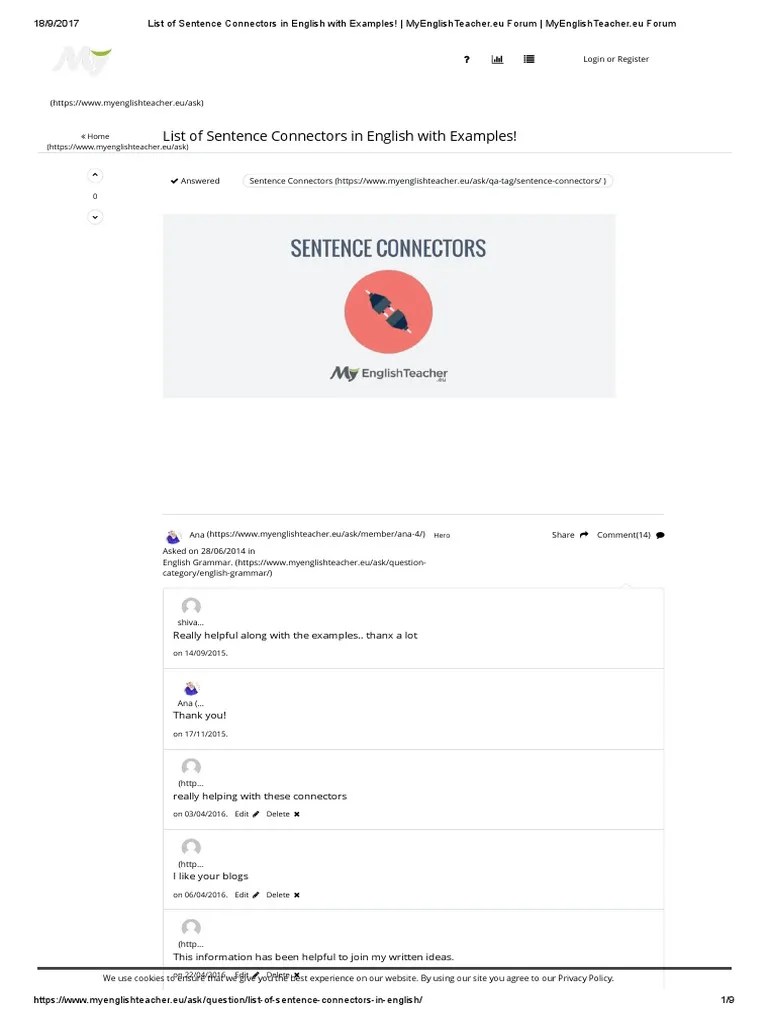 List of Sentence Connectors in English With Examples