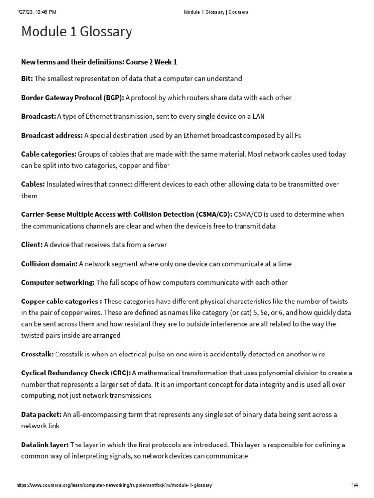 Module 1 Glossary Coursera PDF Computer Network