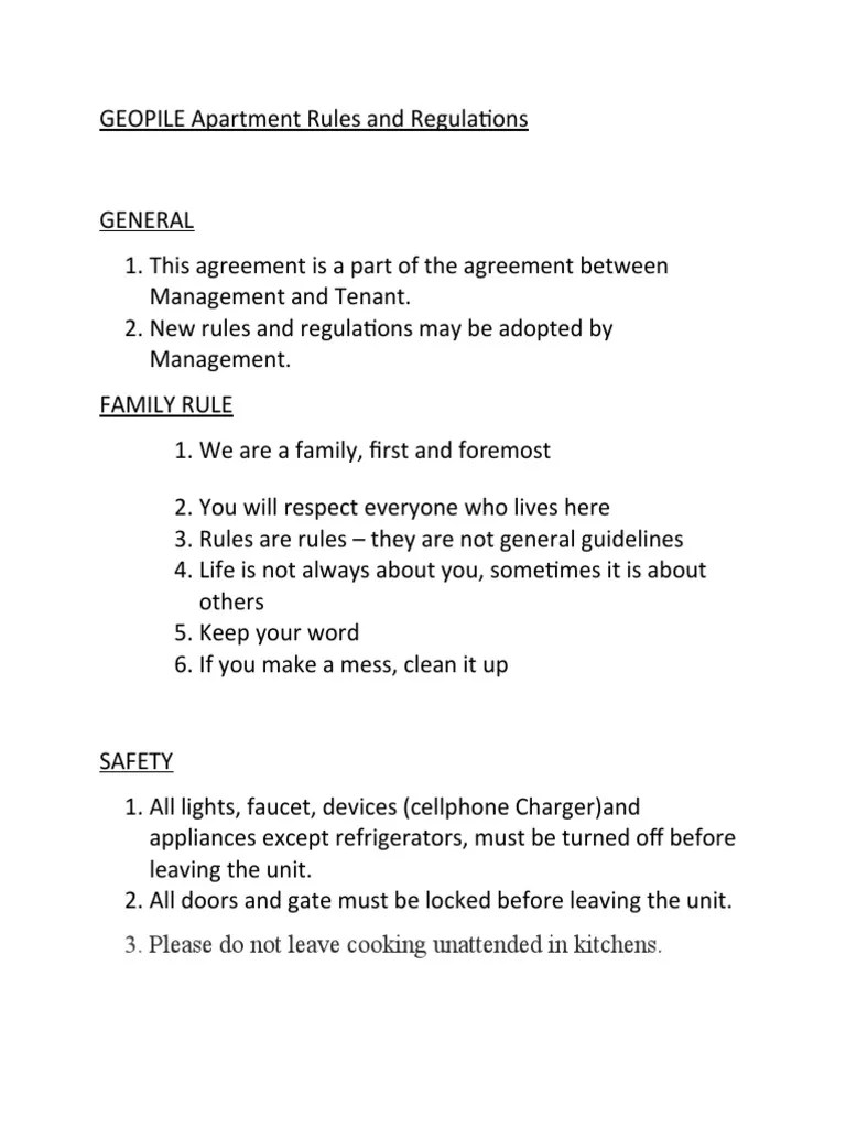 GEOPILE Apartment Rules and Regulations PDF