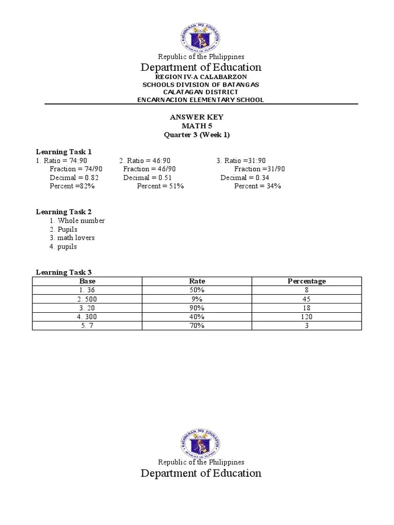 Q3-WEEK1 Answer Key | PDF | Classical Geometry | Mathematics