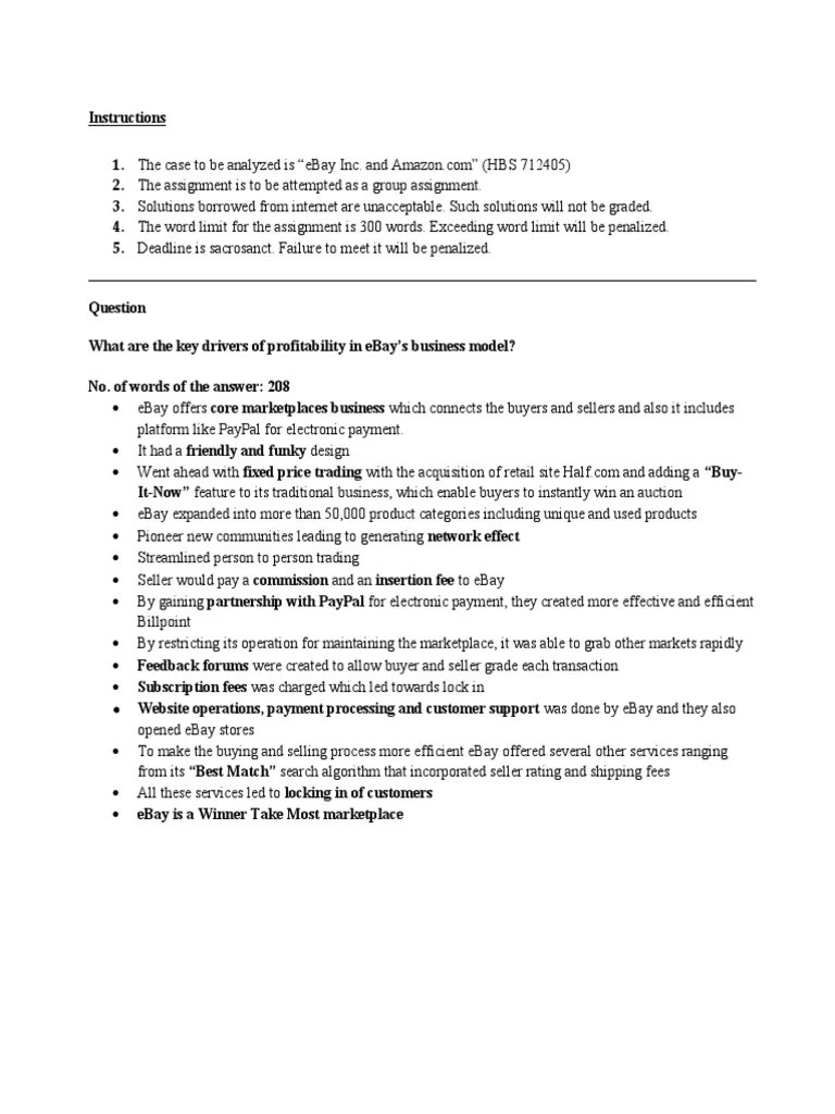 Analysis of eBay Inc. and Case Study Key Drivers of
