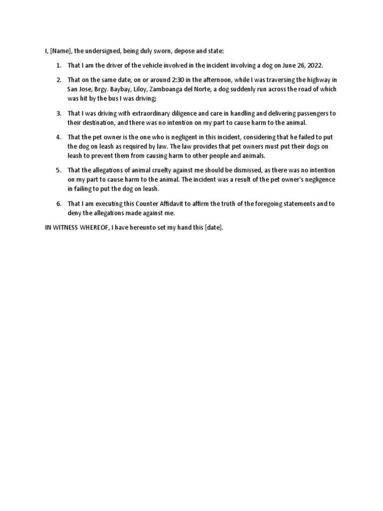 Driver's Counter Affidavit Denying Allegations of Animal Cruelty and