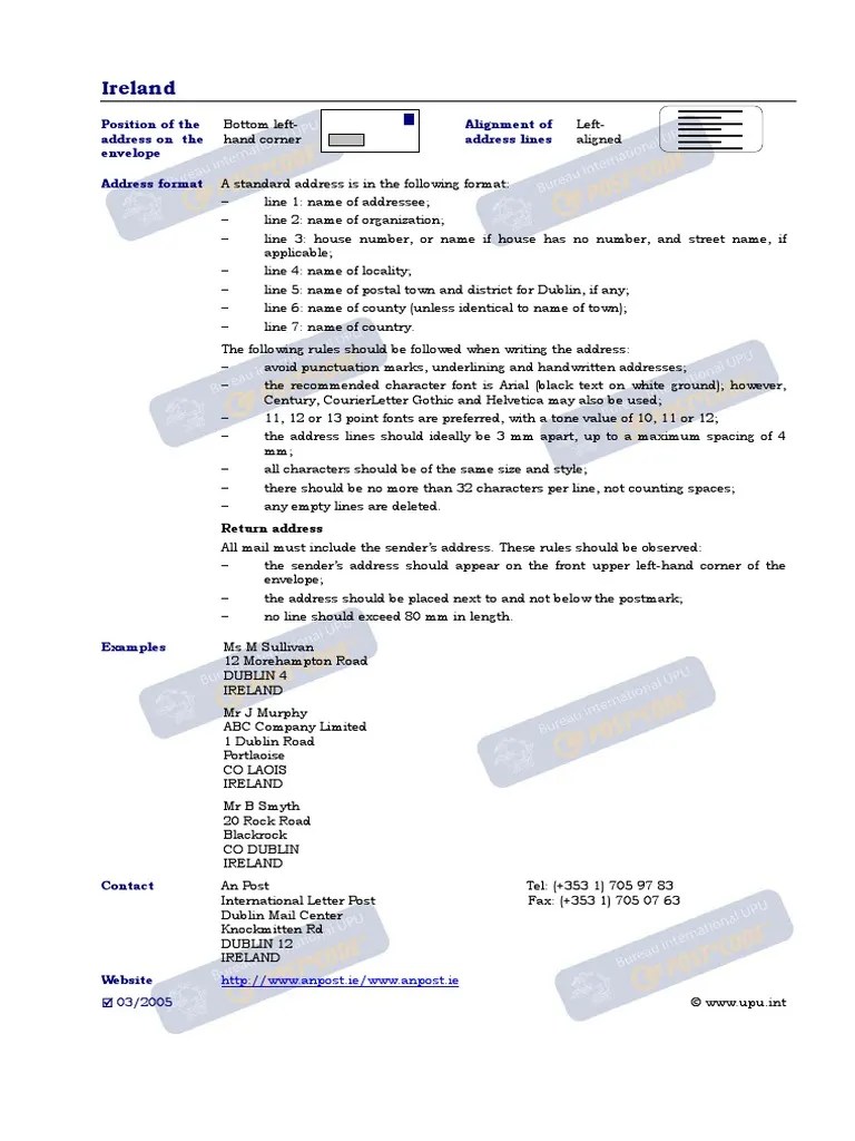 Irish Print Address Format PDF Mail Written Communication