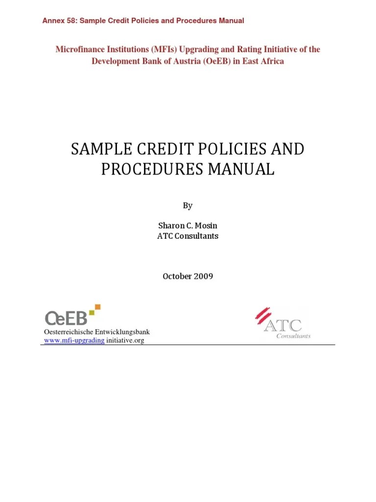 Sample Credit Policies and Procedures Manual PDF Loans Credit