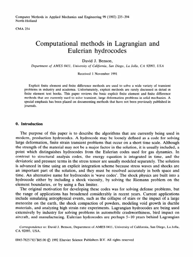 Computational Methods in Lagrangian and Eulerian Hydrocodes PDF