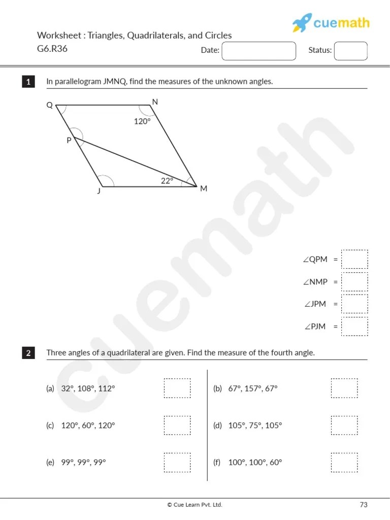 6th Grade Math Worksheet Triangles Quadrilaterals and Circles PDF PDF