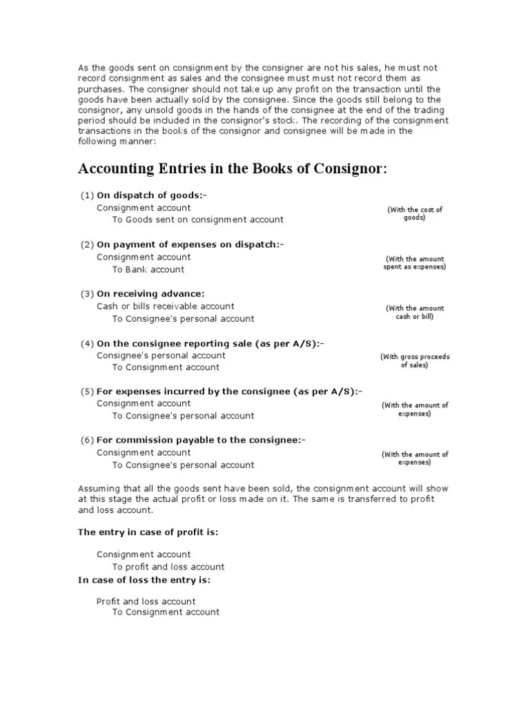 Consignment Accounting Journal Entries