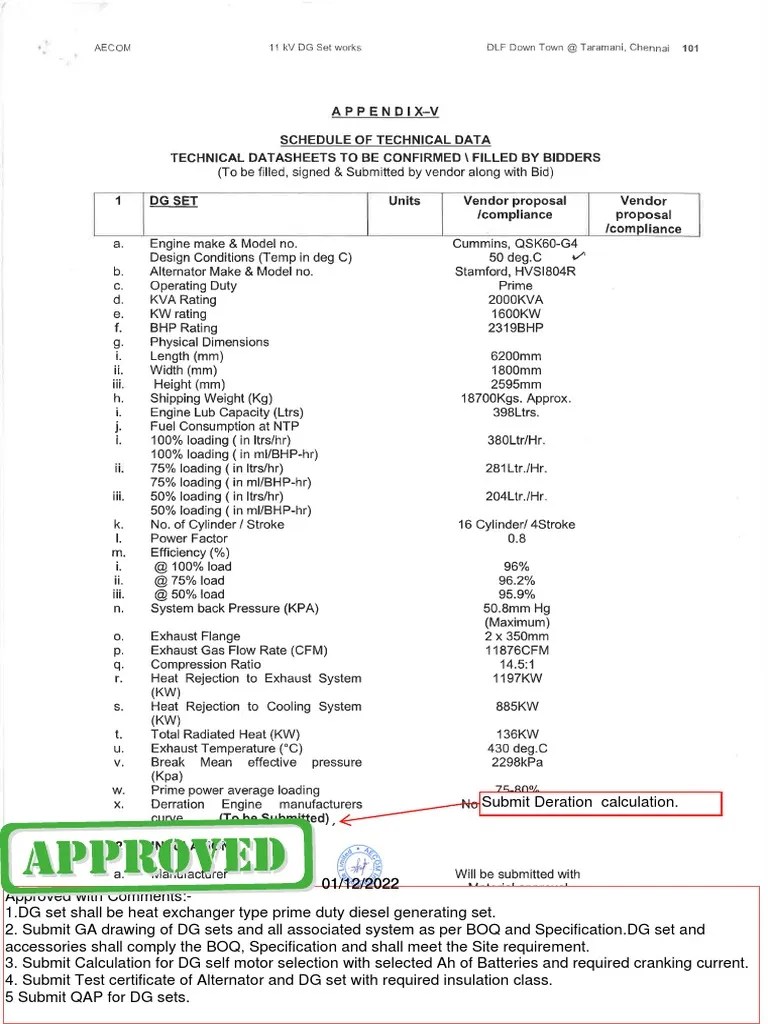 Calculation for Determining Deration of Diesel Generators and Selection