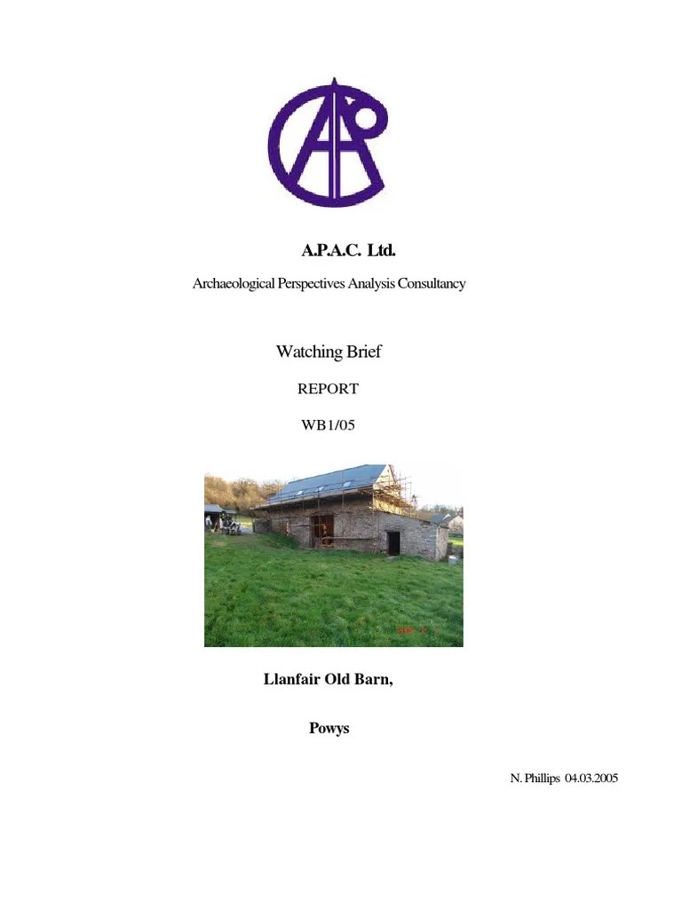 Llanfair Old Barn, Archaological Watching Brief. APAC. LTD Download Free PDF Earth Sciences