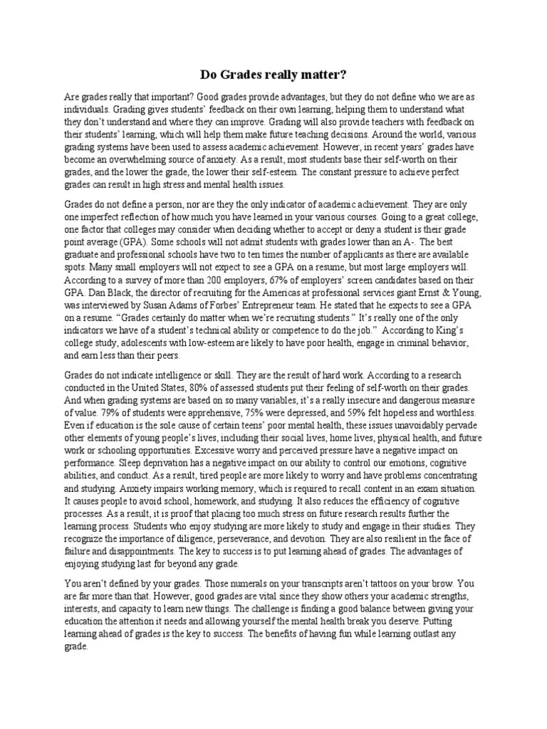 Do Grades Really Matter PDF Self Esteem Adolescence