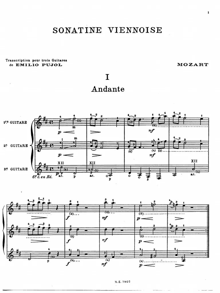 Mozart SonatinePujol (3 Guitars) PDF