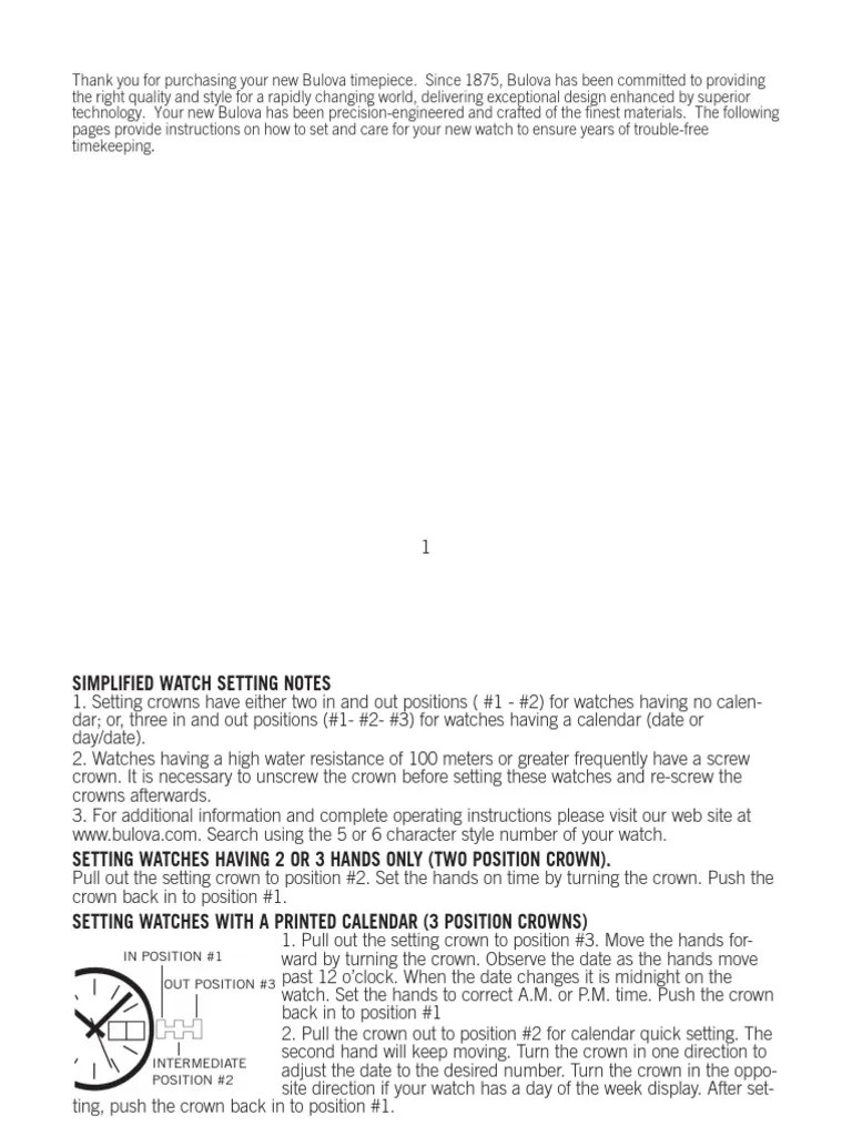 BULOVA Standard Movement User Instructions EN | PDF | Clock | Watch