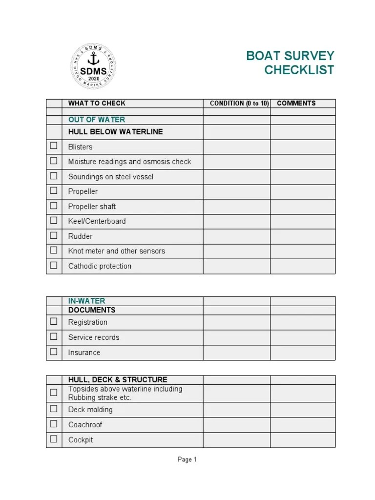 Boat Survey Checklist PDF PDF Rigging Boats