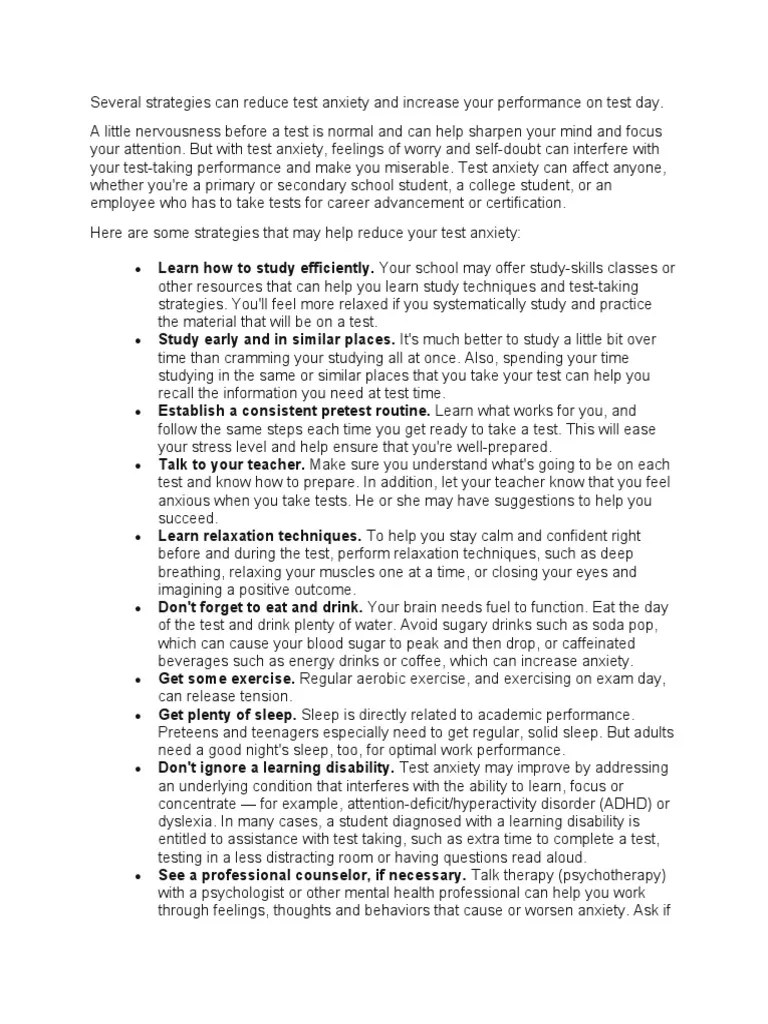 TIPS For Test Anxiety PDF Psychotherapy Anxiety