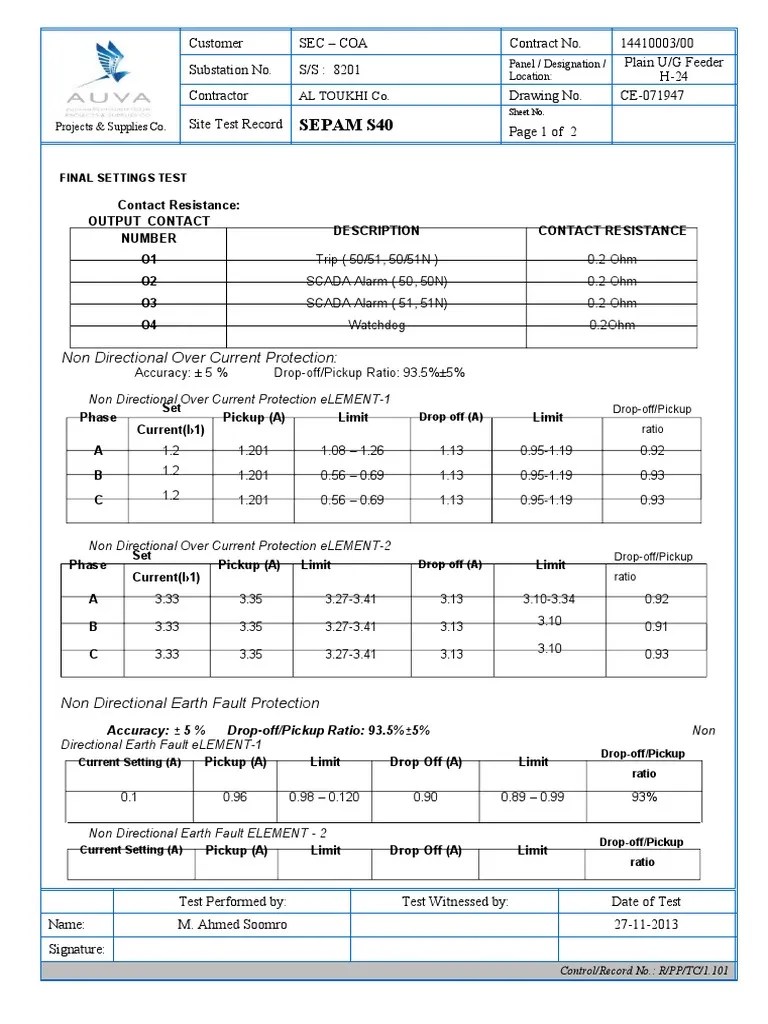 Sepam Relay Test Format PDF