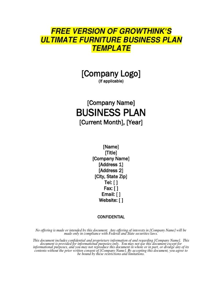 Free Version of Growthinks Furniture Business Plan Template PDF PDF