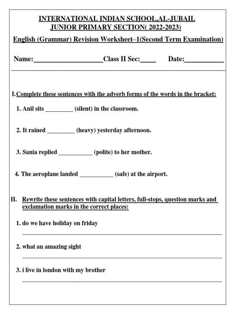 English Grammer Worksheet 1 PDF PDF