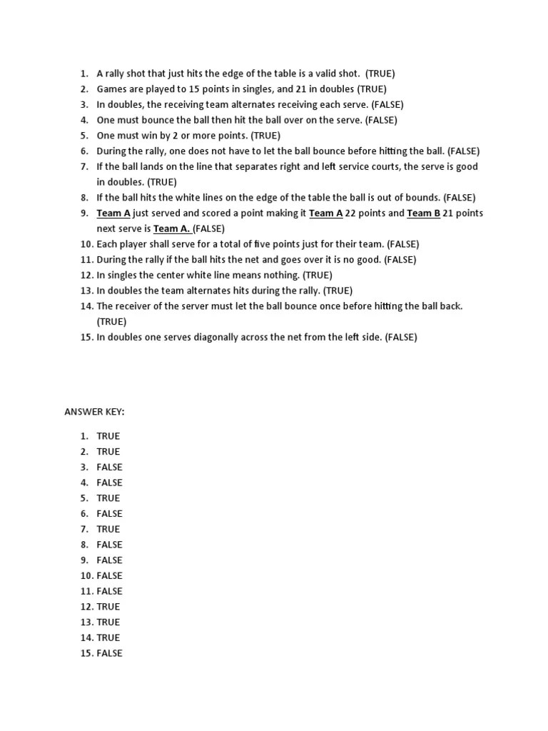 Table Tennis Quiz PDF