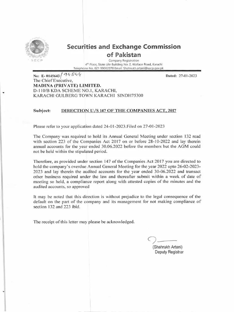 Direction 147 (Extension of AGM) PDF PDF