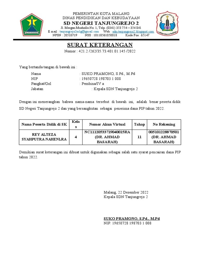 Surat Keterangan Pip Aktivasi PDF