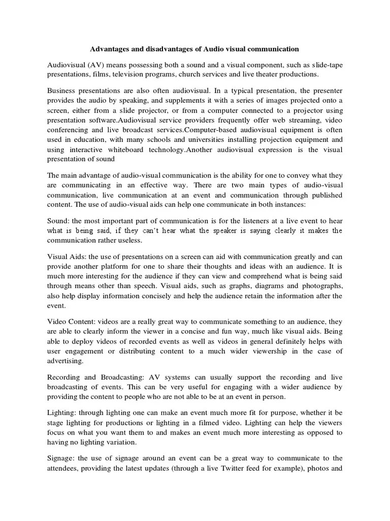 Advantages and Disadvantages of Audio Visual Communication PDF