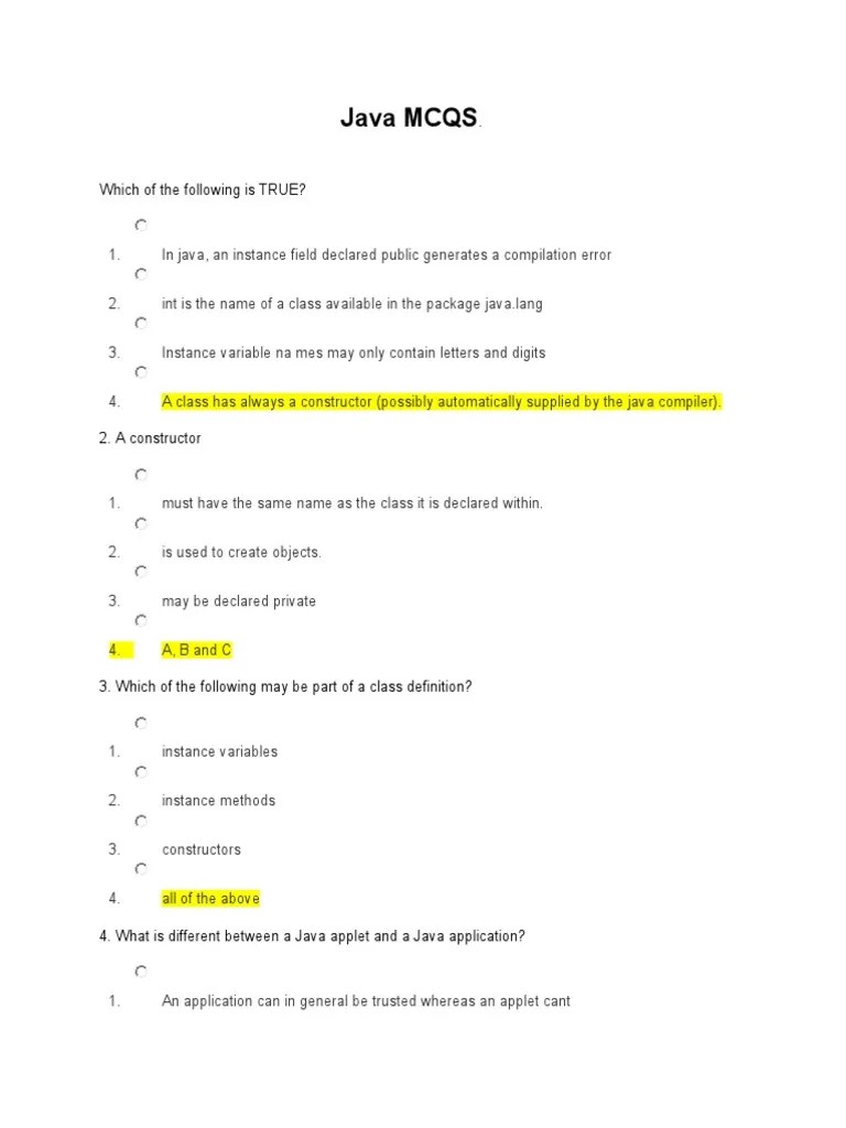 Java MCQS PDF Java Virtual Machine Java (Programming Language)