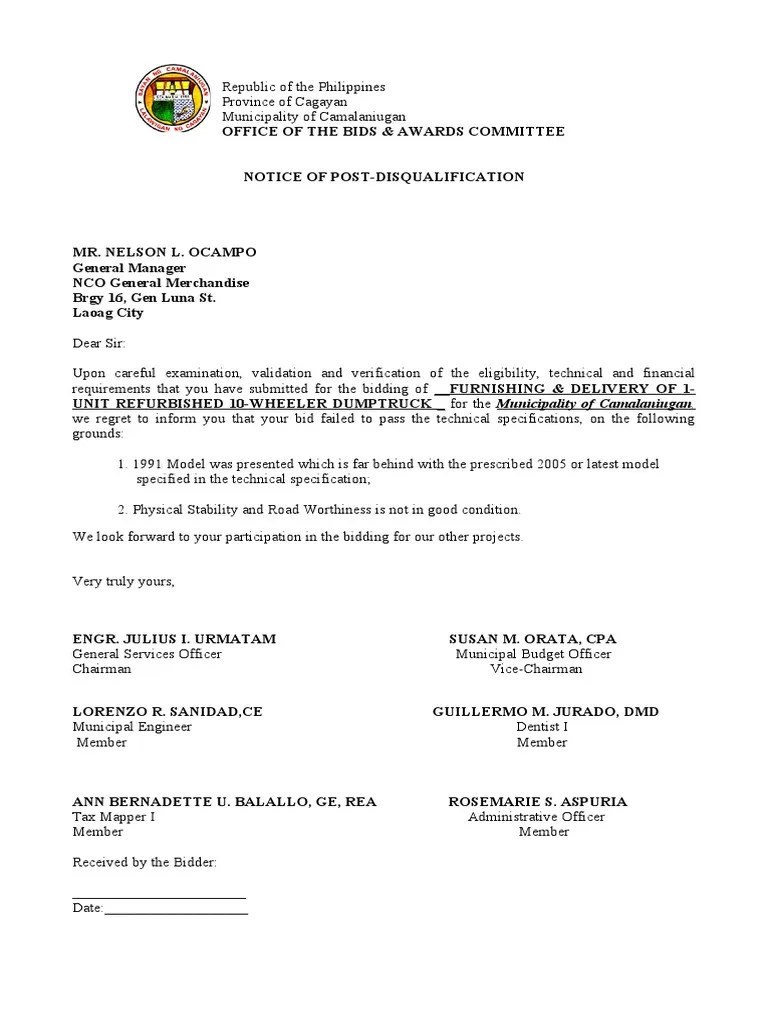 Notice of Post Disqualification PDF