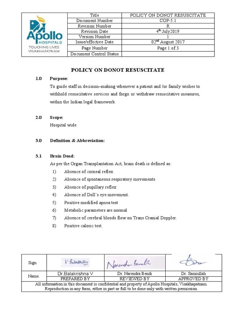 Cop5 Do Not ResuscitateDnr PDF Cardiopulmonary Resuscitation