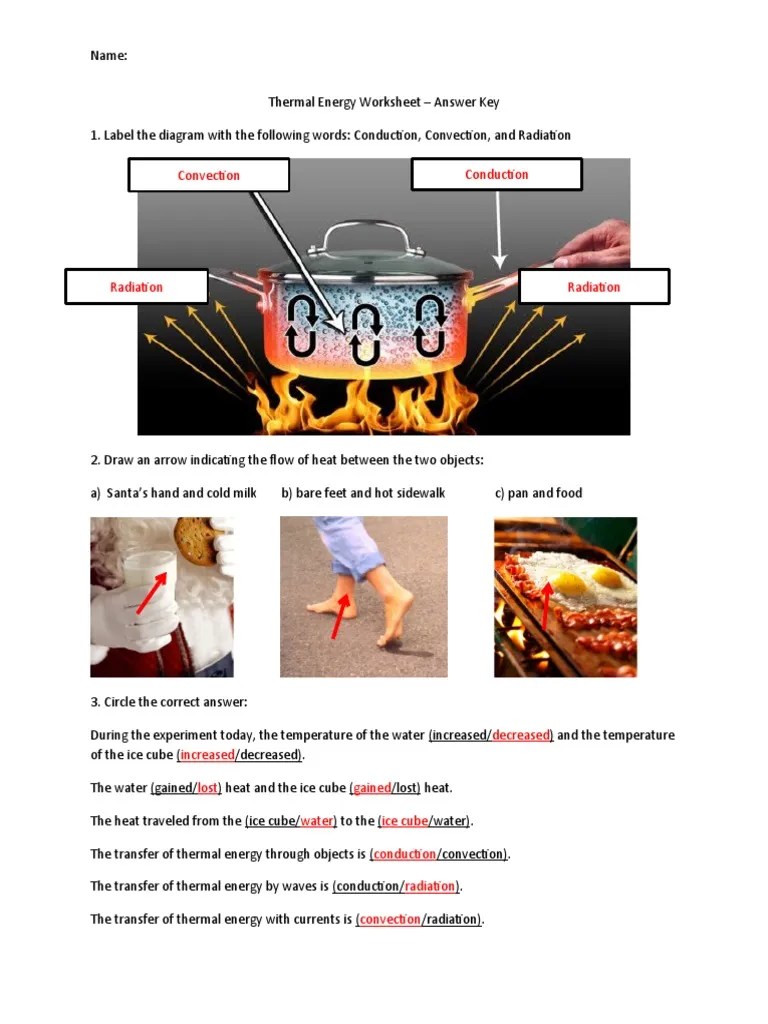 Thermal Energy Worksheet Answer Key PDF
