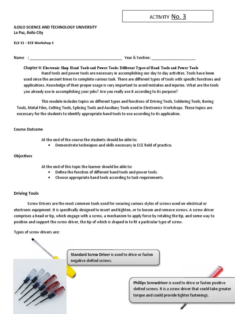 Chapter 2 Lesson 1 Hand and Power Tools Ok PDF Soldering Solder