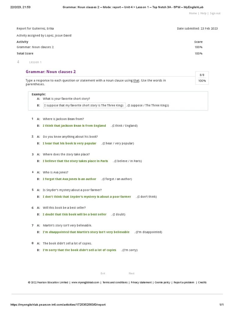 Grammar Noun Clauses 2 Mode Report Unit 4 Lesson 1 Top