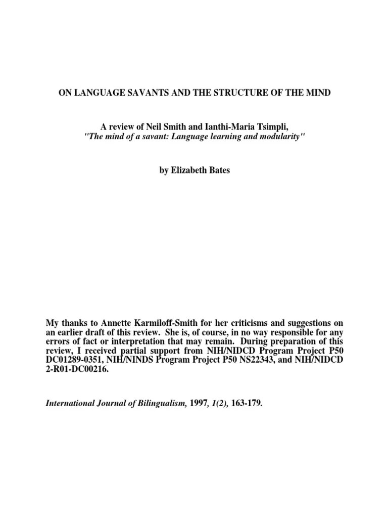Bates Elizabeth On Language Savants and The Structure of The Mind