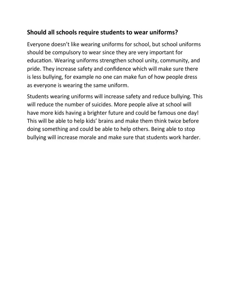 Should All Schools Require Uniforms To Reduce Bullying And Increase
