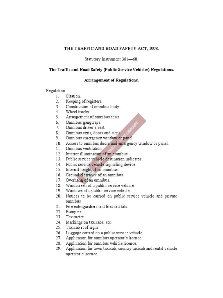 Public Service Regulations SI 361 60 PDF PDF Bus License