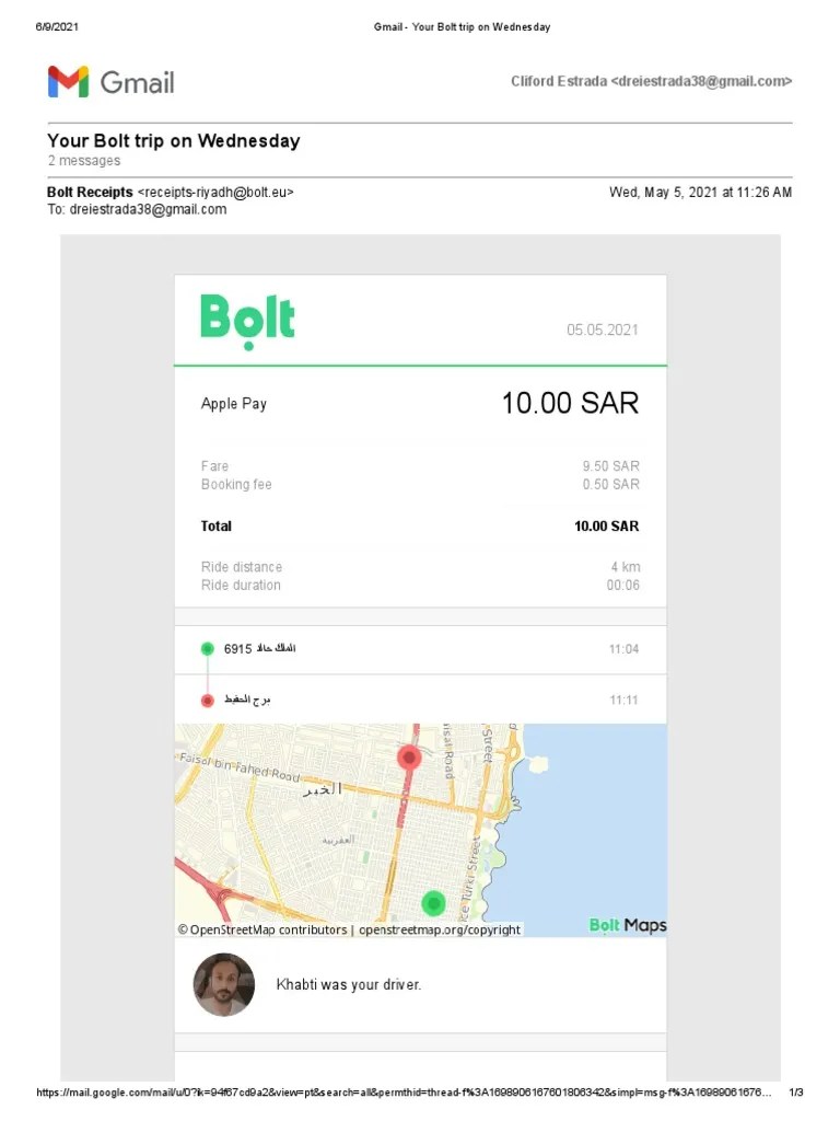 Gmail Your Bolt Trip On Wednesday PDF
