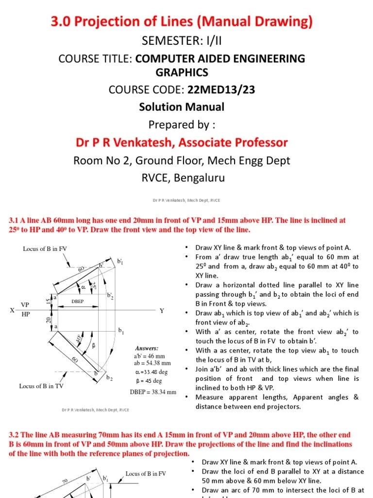 Projection of Lines Solutions PDF PDF Angle Elementary Geometry