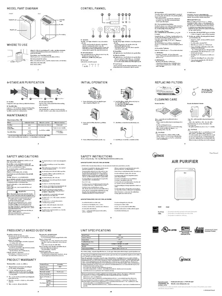 Winix Air Purifier Hepa Filter C545 - Manual PDF | Download Free PDF