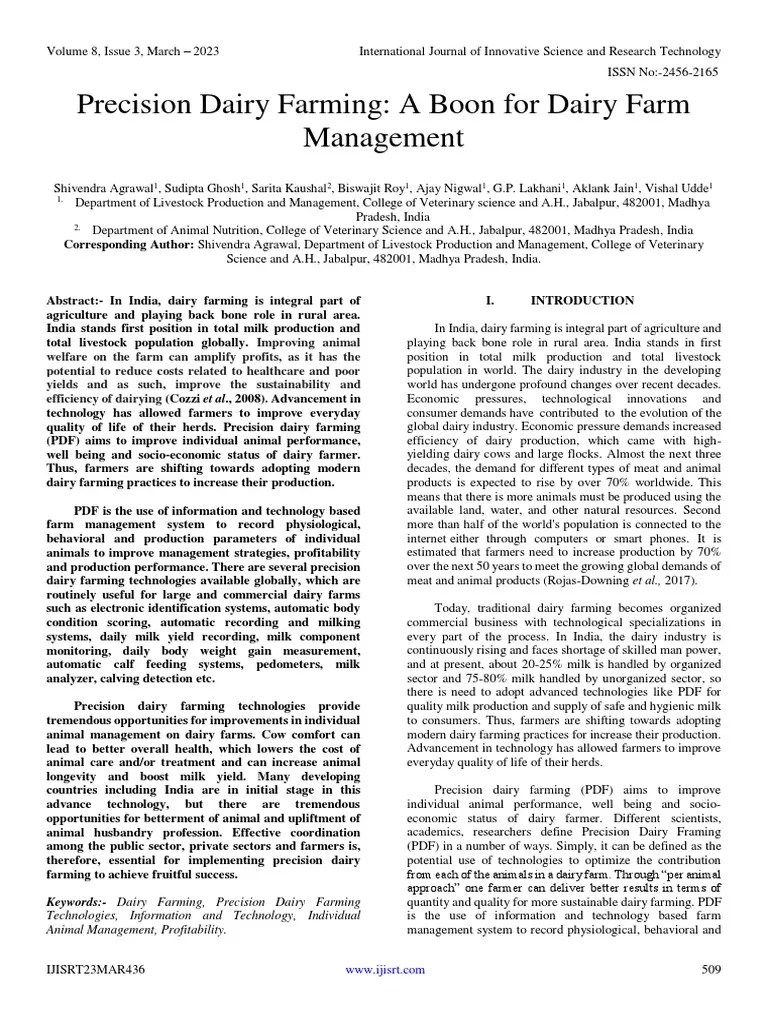 Precision Dairy Farming A Boon For Dairy Farm Management PDF Dairy