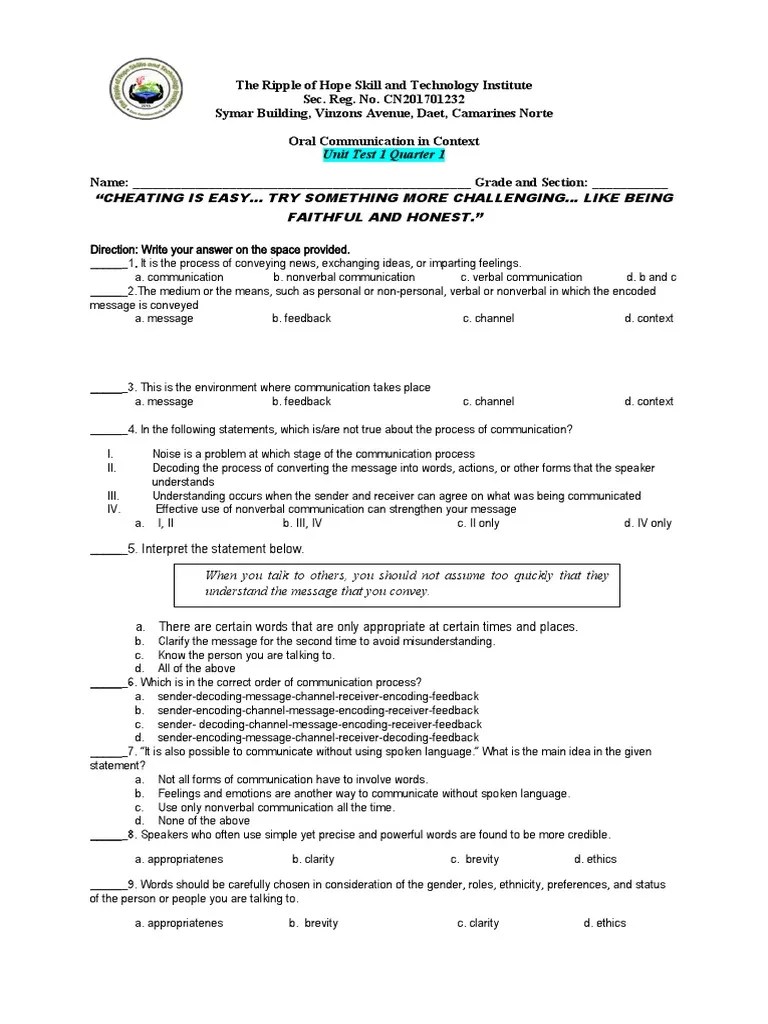 Oral Communication in Context Analyzing Models of Communication