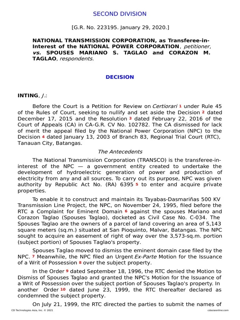 Analysis of a Court Decision Regarding Just Compensation in an Eminent