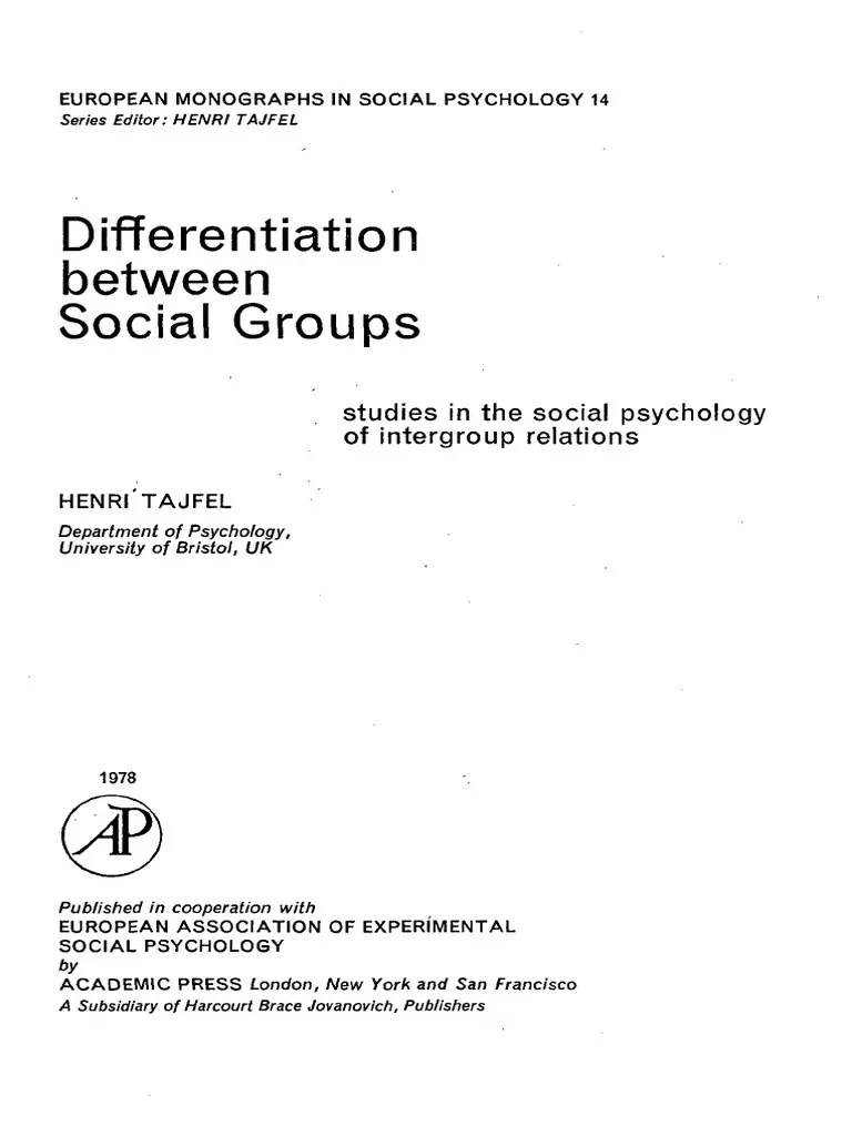 Differentiation Between Social Groups Social Categorization, Identity